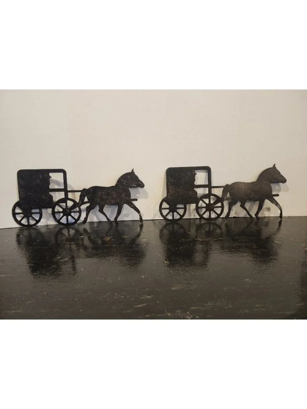 Rustic~Set of 2~Amish~Horse & Buggy~Silhouette~Cut Metal Signs~Wall Hangings